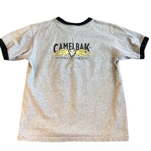 Y2K Era CamelBak “Hydrate or Die” Ringer T-Shirt‎ Gray/Black Skull Logo – Medium